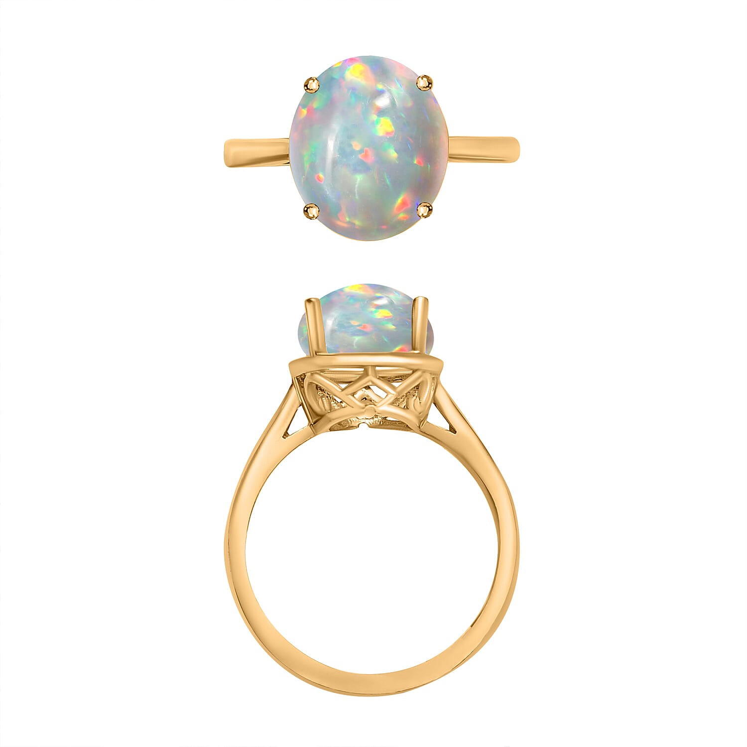 Luxoro Premium Ethiopian Welo Opal 1.80 ctw Solitaire Ring in 14K Yellow Gold (Size 6.5) 4 Grams