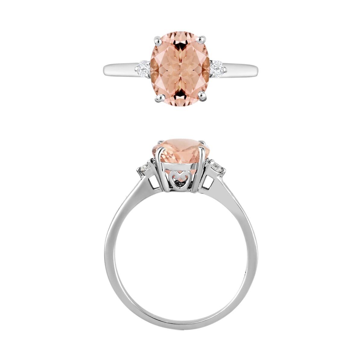 Luxoro 14K White Gold Premium Marropino Morganite and I1-I2 Diamond Ring (Size 4.0) 4 Grams 2.50 ctw image number 3