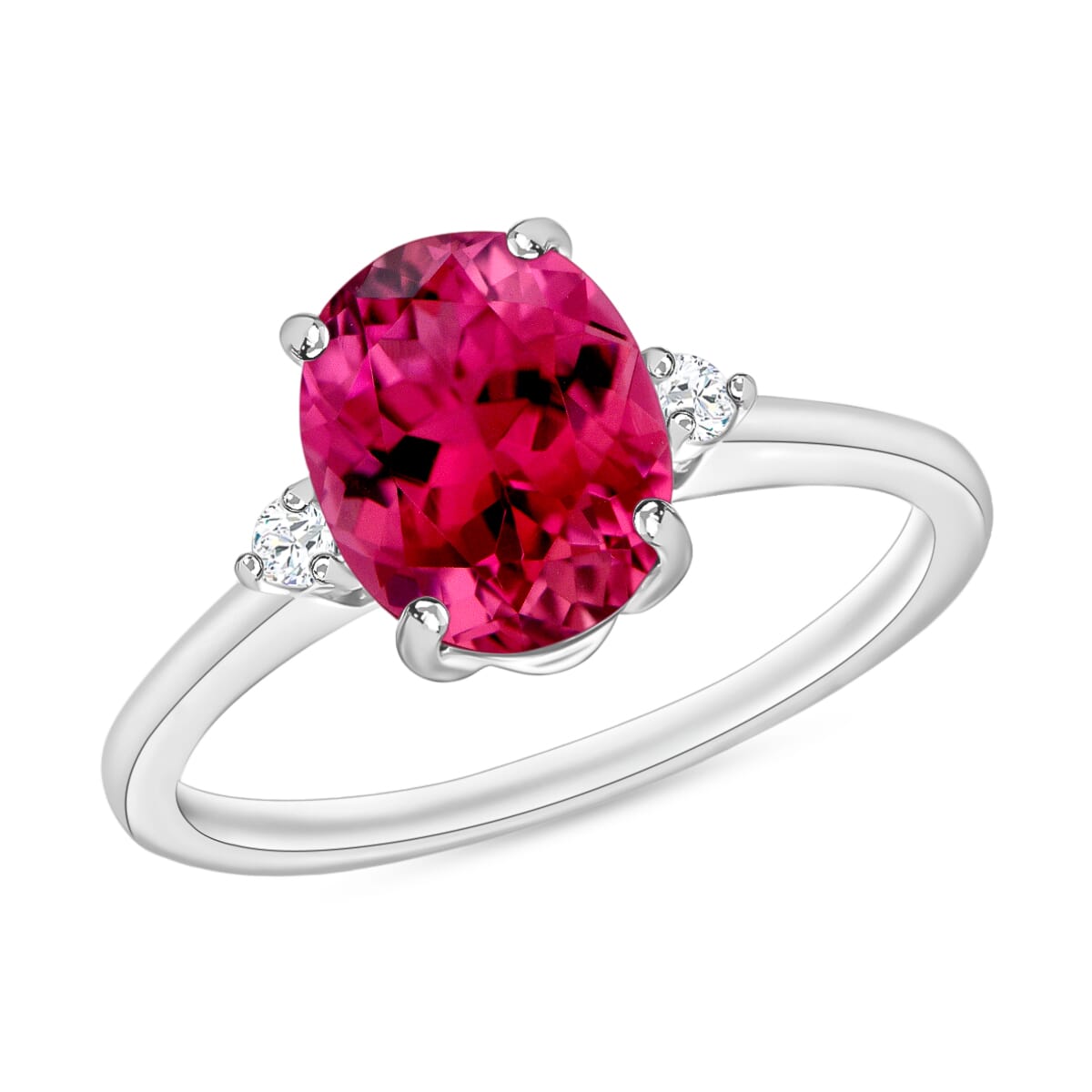 Luxoro 14K White Gold Premium Ouro Fino Rubellite and G-H I1-I2 Diamond Ring (Size 4.0) 4 Grams 2.50 ctw image number 0