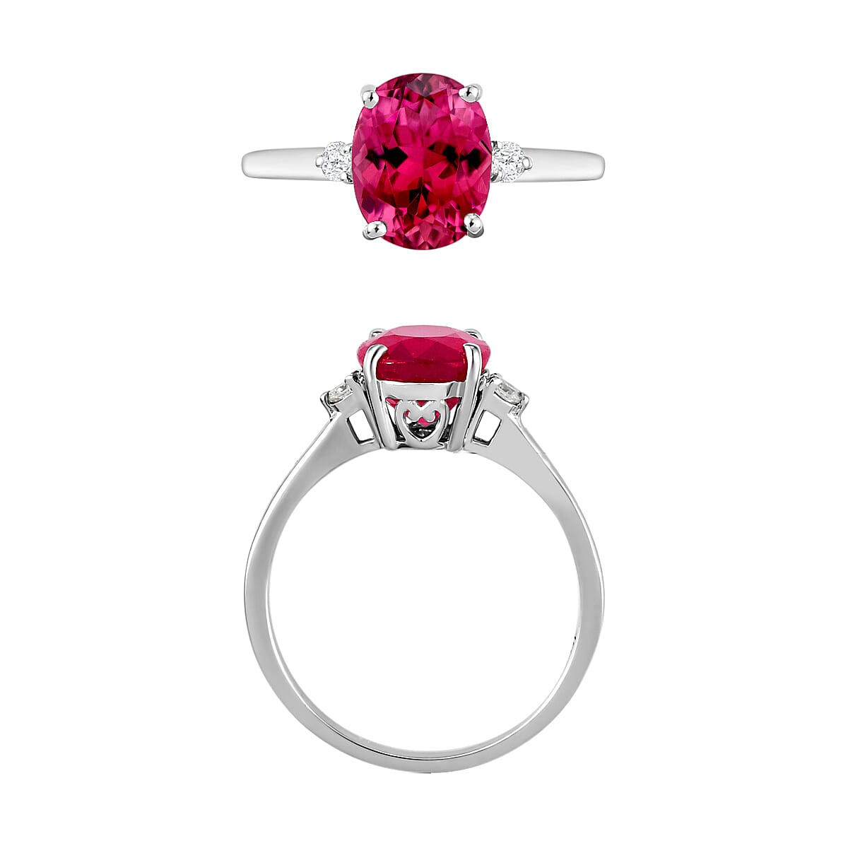 Luxoro Premium Ouro Fino Rubellite and G-H I1-I2 Diamond 2.50 ctw Ring in 14K White Gold (Size 4.0) 4 Grams (Del. in 10-12 Days)