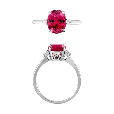 Luxoro Premium Ouro Fino Rubellite and G-H I1-I2 Diamond 2.50 ctw Ring in 14K White Gold (Size 4.0) 4 Grams