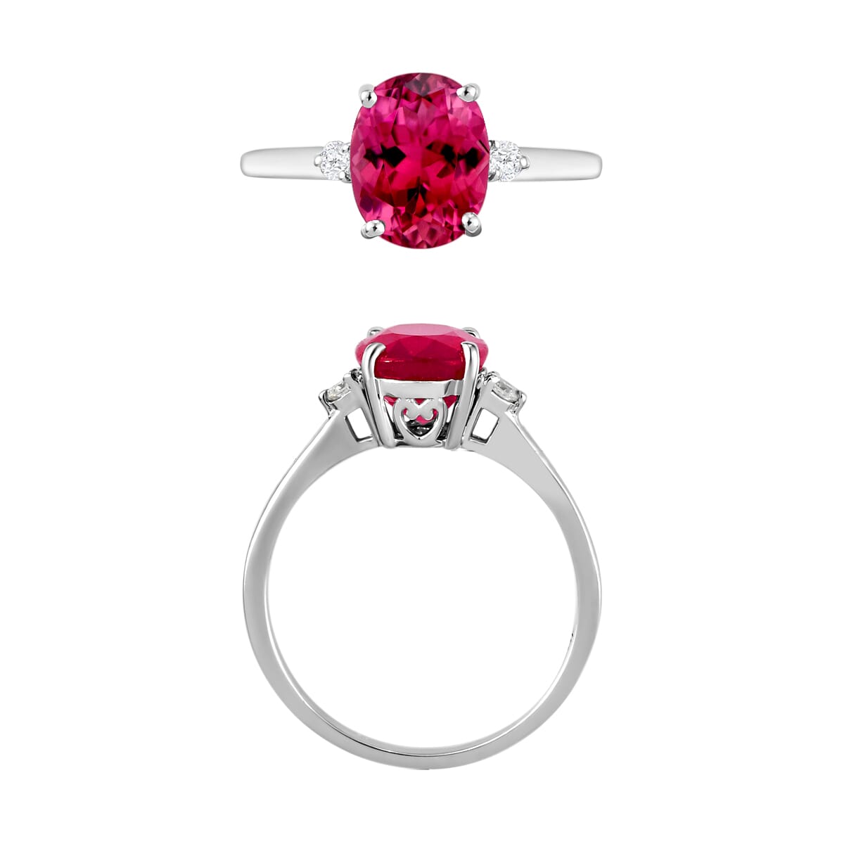 Luxoro 14K White Gold Premium Ouro Fino Rubellite and G-H I1-I2 Diamond Ring (Size 4.0) 4 Grams 2.50 ctw image number 3