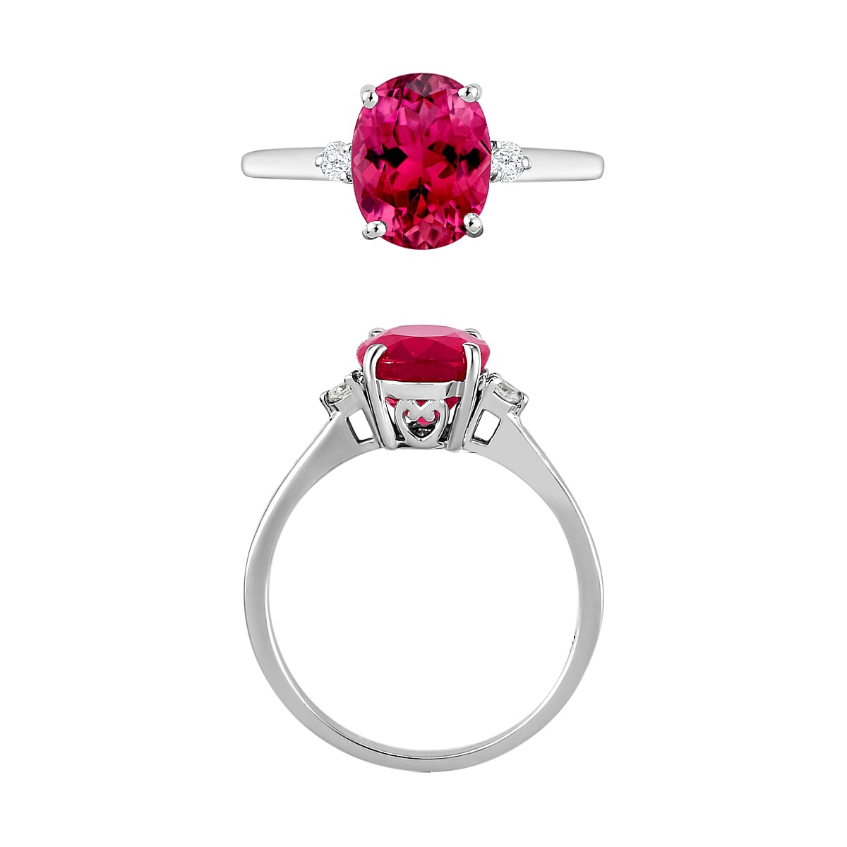Luxoro Premium Ouro Fino Rubellite and G-H I1-I2 Diamond 2.50 ctw Ring in 14K White Gold (Size 6.5) 4 Grams image number 3
