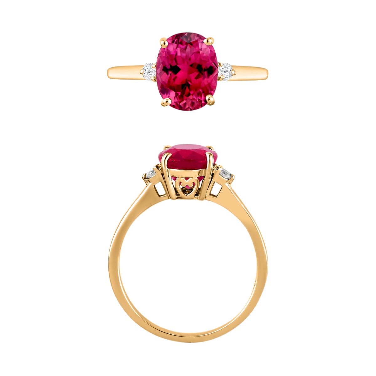 Luxoro Premium Ouro Fino Rubellite and G-H I1-I2 Diamond 2.50 ctw Ring in 14K Yellow Gold (Size 4.0) 4 Grams image number 3
