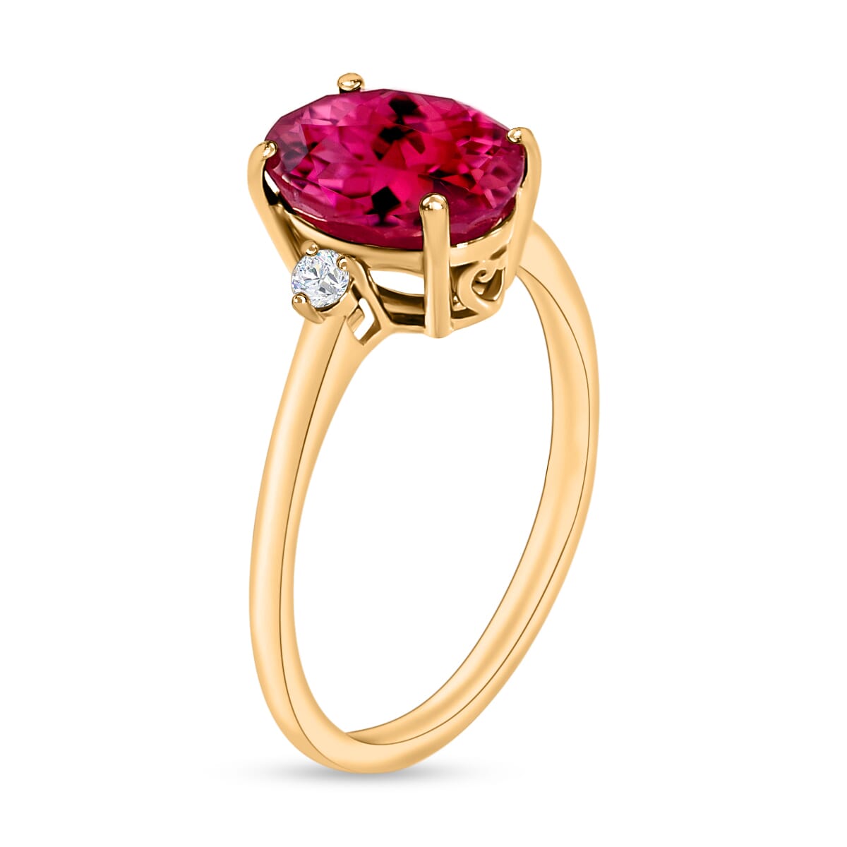 Luxoro Premium Ouro Fino Rubellite and G-H I1-I2 Diamond 2.50 ctw Ring in 14K Yellow Gold (Size 5.0) 4 Grams image number 2