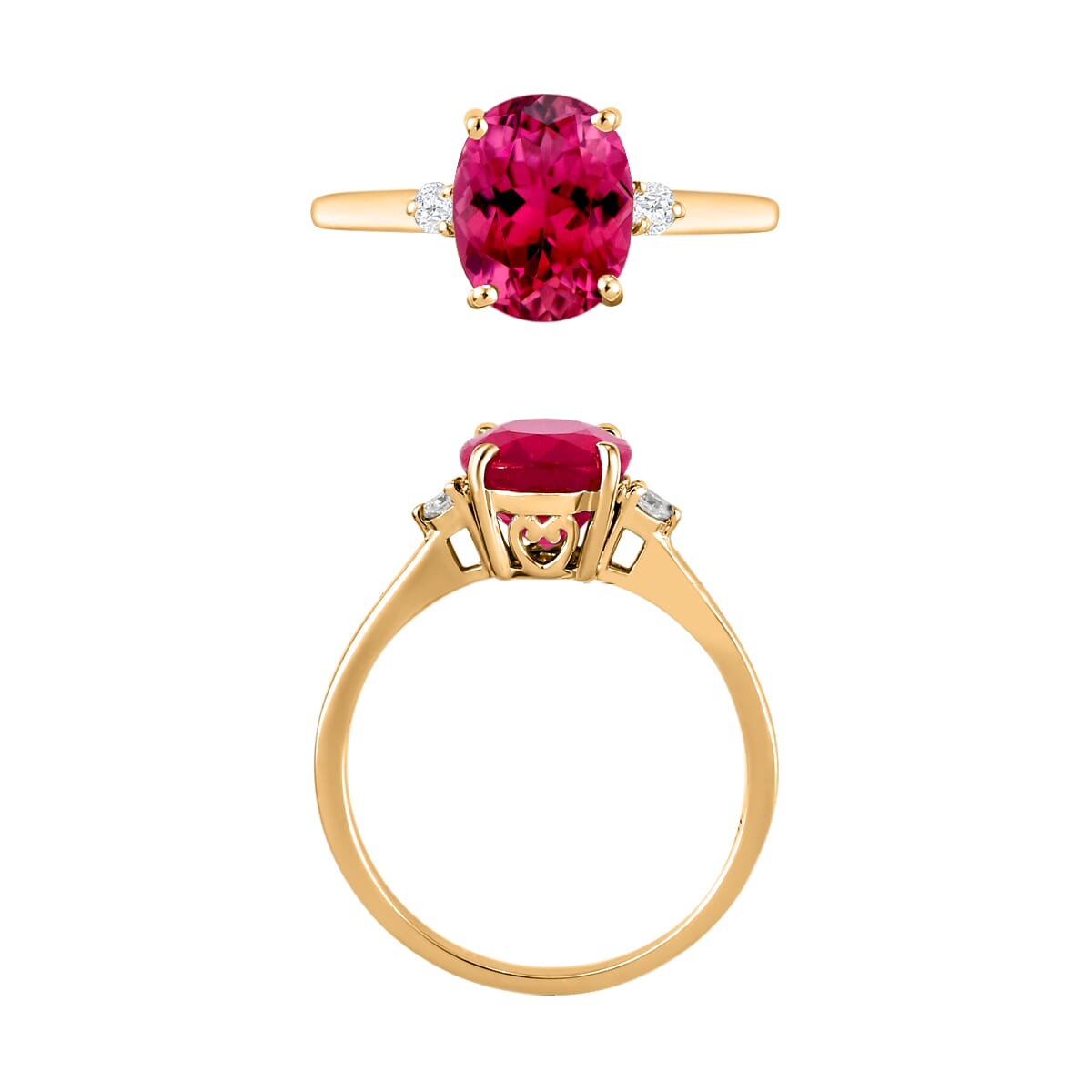 Luxoro Premium Ouro Fino Rubellite and G-H I1-I2 Diamond 2.50 ctw Ring in 14K Yellow Gold (Size 5.0) 4 Grams image number 3