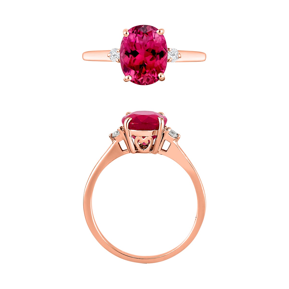 Luxoro Premium Ouro Fino Rubellite and G-H I1-I2 Diamond 2.50 ctw Ring in 14K Rose Gold (Size 10.5) 4 Grams image number 3