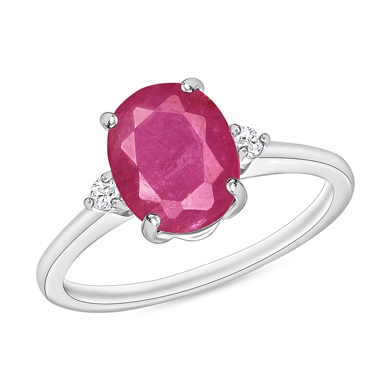 Luxoro 14K White Gold Premium Mozambique Ruby and G-H I1-I2 Diamond Ring (Size 4.0) 4 Grams 2.70 ctw