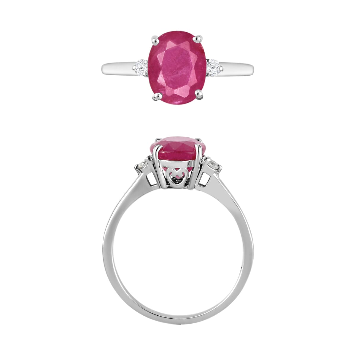 Luxoro 14K White Gold Premium Mozambique Ruby and G-H I1-I2 Diamond Ring (Size 6.5) 4 Grams 2.70 ctw image number 3