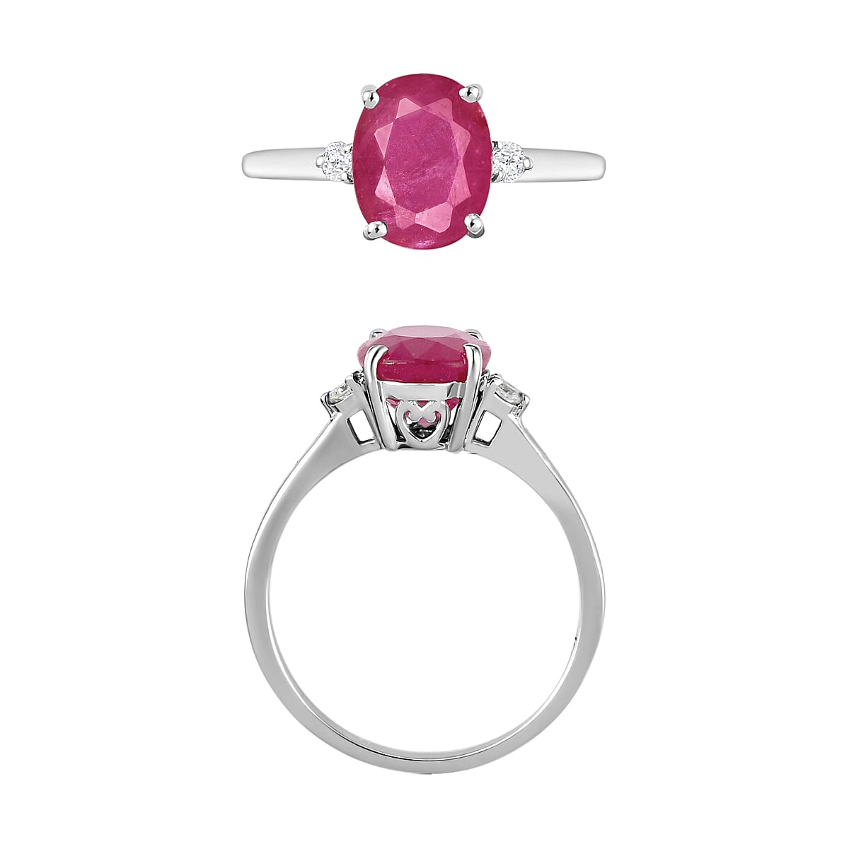 Luxoro 14K White Gold Premium Mozambique Ruby and G-H I1-I2 Diamond Ring (Size 7.0) 4 Grams 2.70 ctw image number 3