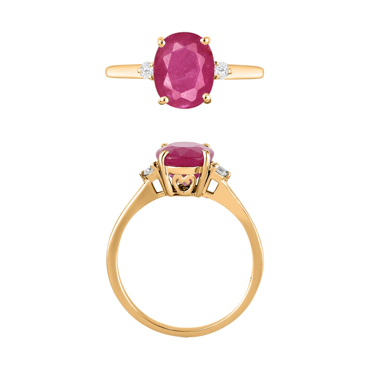 Luxoro 14K Yellow Gold Premium Mozambique Ruby and G-H I1-I2 Diamond Ring (Size 6.0) 4 Grams 2.70 ctw image number 3