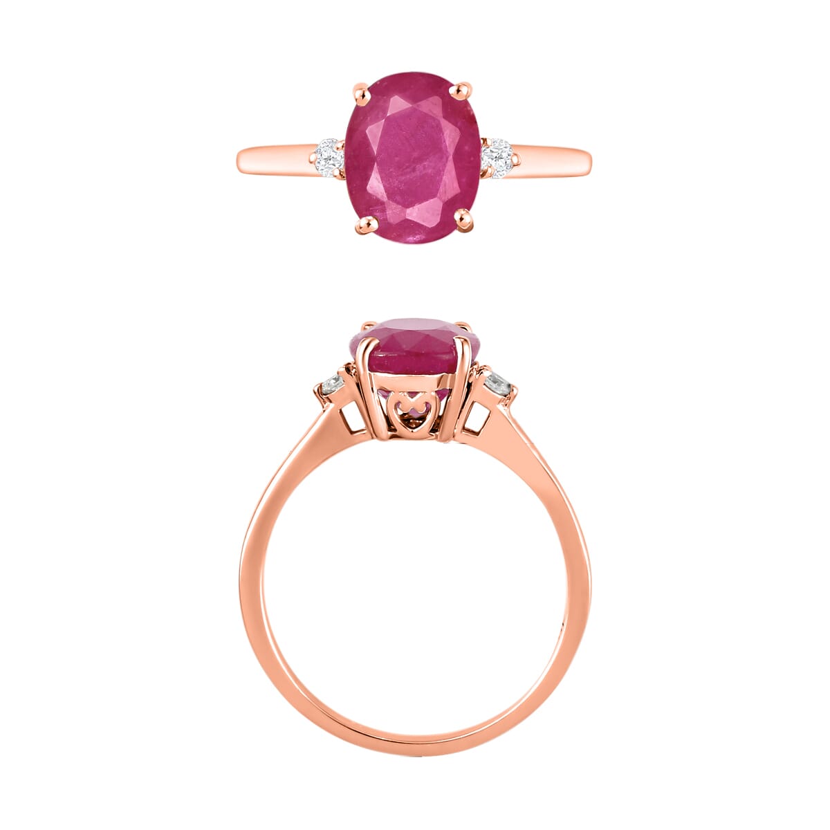 Luxoro 14K Rose Gold Premium Mozambique Ruby and G-H I1-I2 Diamond Ring (Size 6.5) 4 Grams 2.70 ctw image number 3