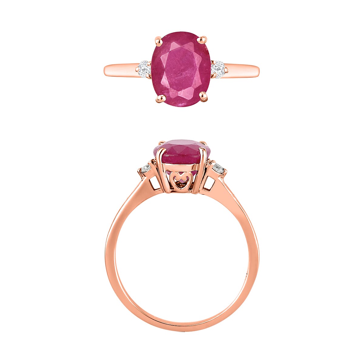 Luxoro 14K Rose Gold Premium Mozambique Ruby and G-H I1-I2 Diamond Ring (Size 9.0) 4 Grams 2.70 ctw image number 3