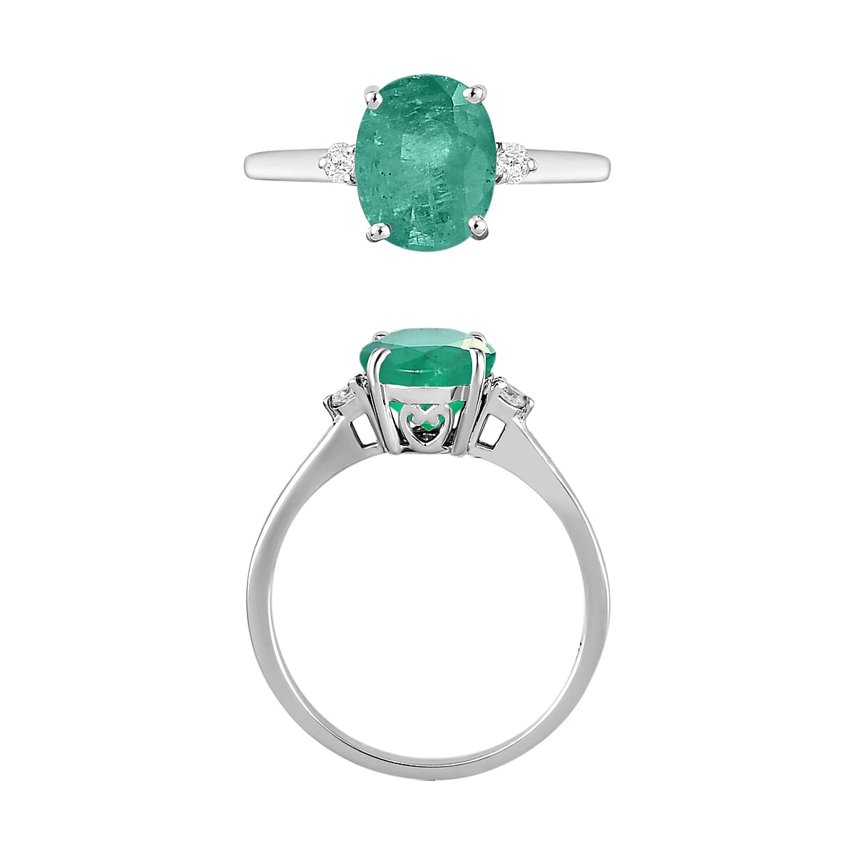 Luxoro 14K White Gold Premium Kagem Zambian Emerald and G-H I1-I2 Diamond Ring (Size 8.0) 4 Grams 1.90 ctw image number 3