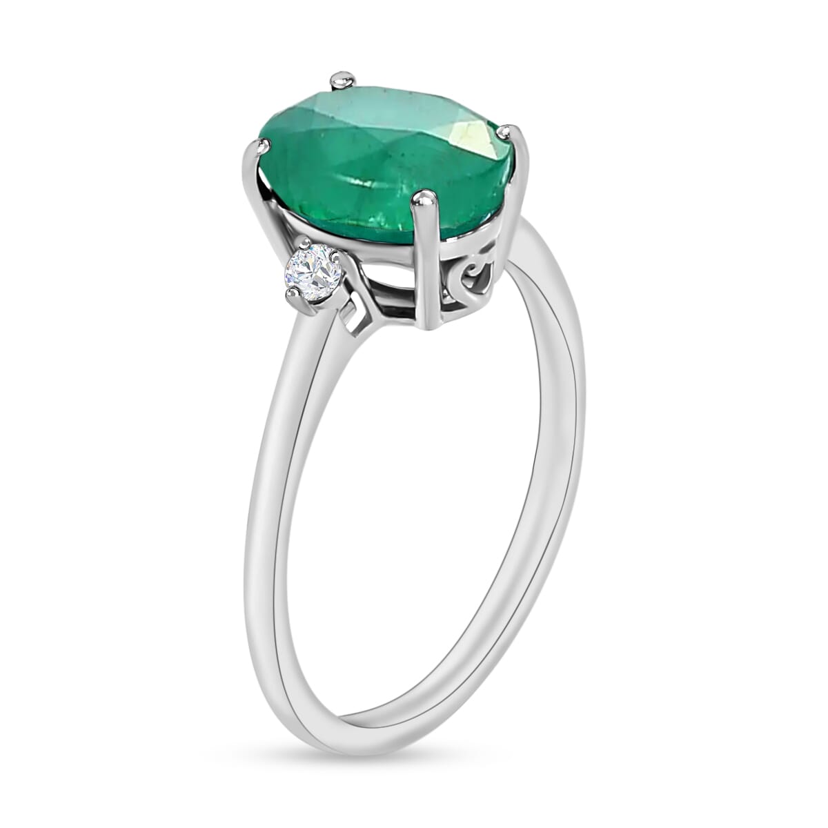 Luxoro 14K White Gold Premium Kagem Zambian Emerald and G-H I1-I2 Diamond Ring (Size 12.0) 4 Grams 1.90 ctw image number 2