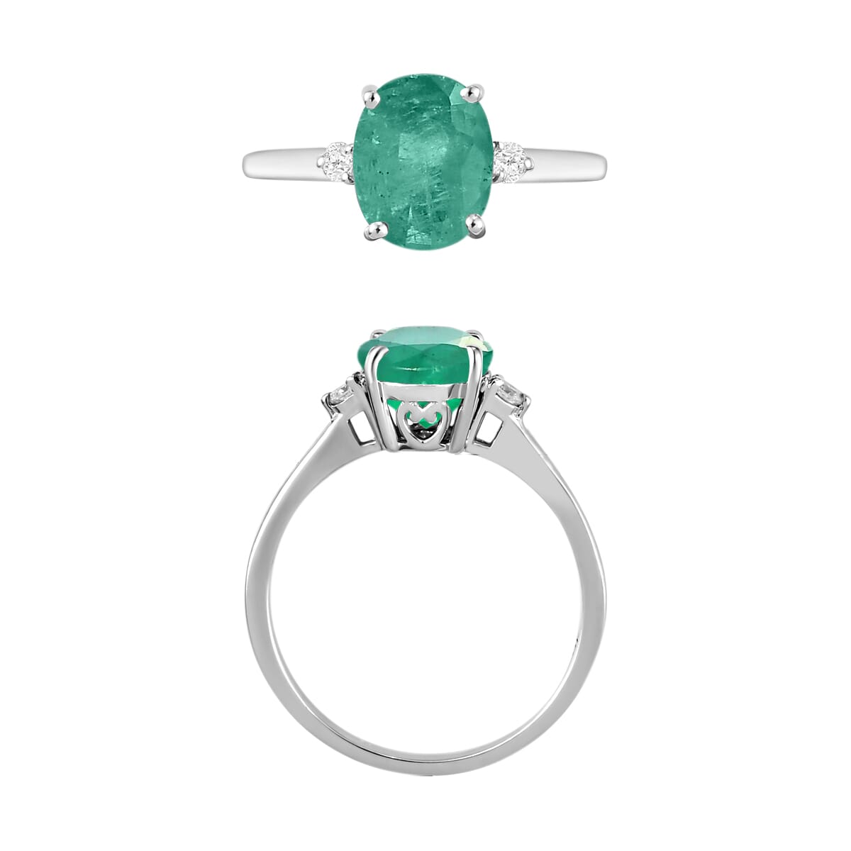 Luxoro 14K White Gold Premium Kagem Zambian Emerald and G-H I1-I2 Diamond Ring (Size 12.0) 4 Grams 1.90 ctw image number 3