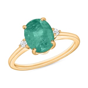 Luxoro 14K Yellow Gold Premium Kagem Zambian Emerald and G-H I1-I2 Diamond Ring (Size 7.5) 4 Grams 1.90 ctw