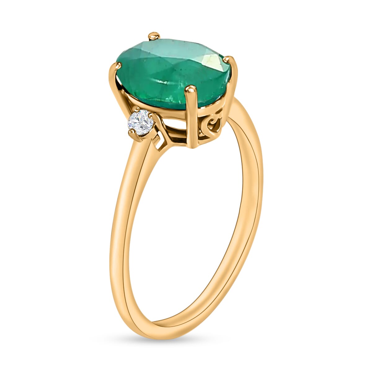 Luxoro 14K Yellow Gold Premium Kagem Zambian Emerald and G-H I1-I2 Diamond Ring (Size 7.5) 4 Grams 1.90 ctw image number 2