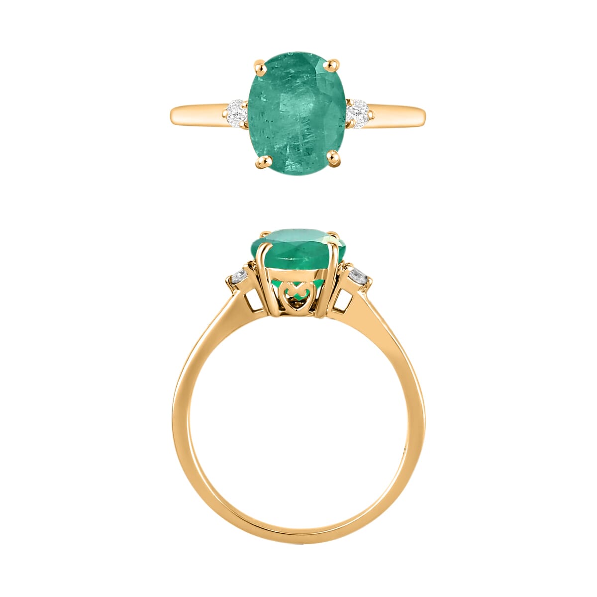 Luxoro 14K Yellow Gold Premium Kagem Zambian Emerald and G-H I1-I2 Diamond Ring (Size 7.5) 4 Grams 1.90 ctw image number 3