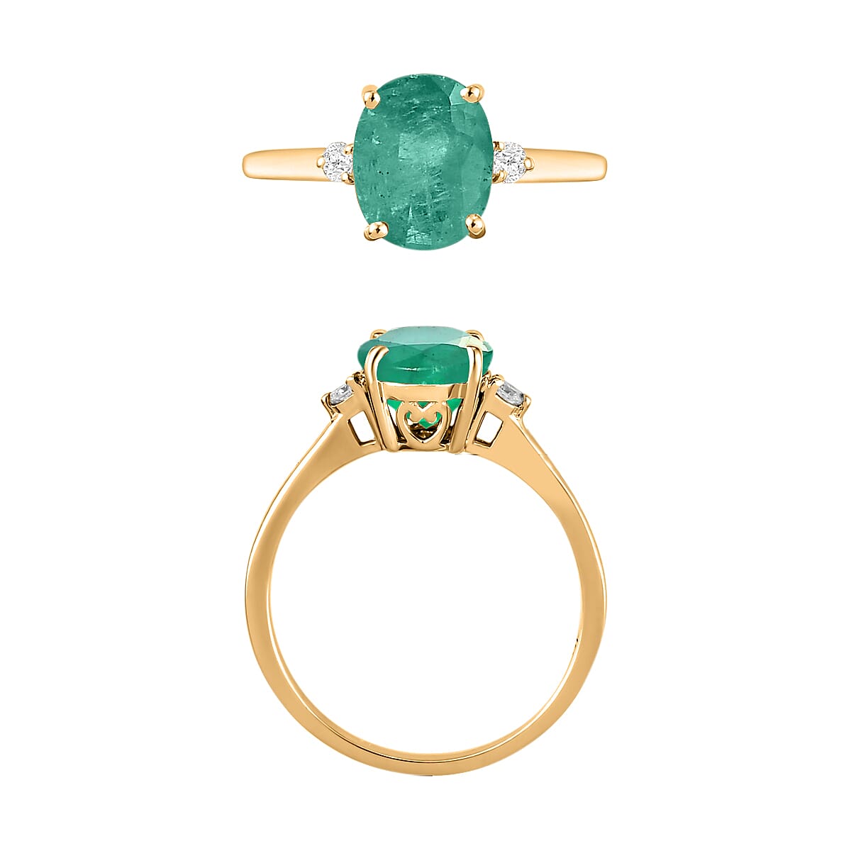 Luxoro 14K Yellow Gold Premium Kagem Zambian Emerald and G-H I1-I2 Diamond Ring (Size 9.0) 4 Grams 1.90 ctw image number 3