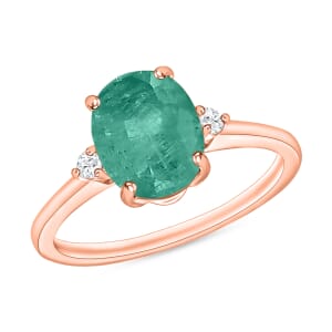 Luxoro 14K Rose Gold Premium Kagem Zambian Emerald and G-H I1-I2 Diamond Ring (Size 11.5) 4 Grams 1.90 ctw