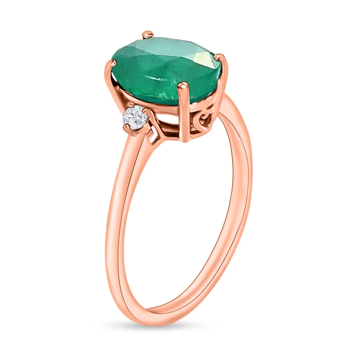 Luxoro 14K Rose Gold Premium Kagem Zambian Emerald and G-H I1-I2 Diamond Ring (Size 11.5) 4 Grams 1.90 ctw image number 2