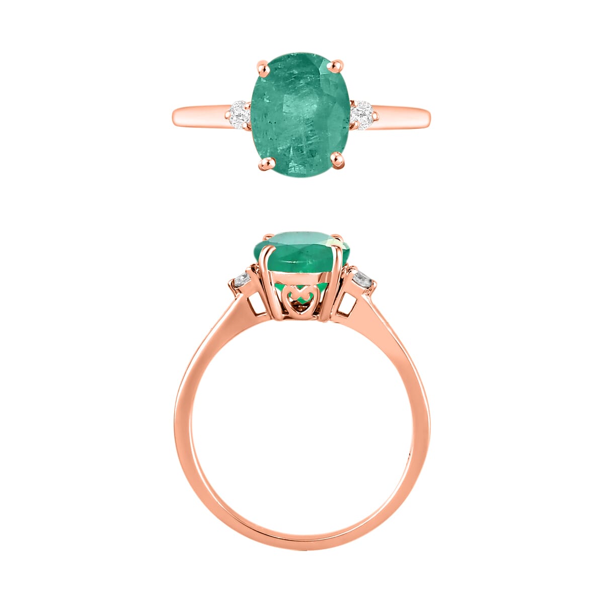 Luxoro 14K Rose Gold Premium Kagem Zambian Emerald and G-H I1-I2 Diamond Ring (Size 11.5) 4 Grams 1.90 ctw image number 3