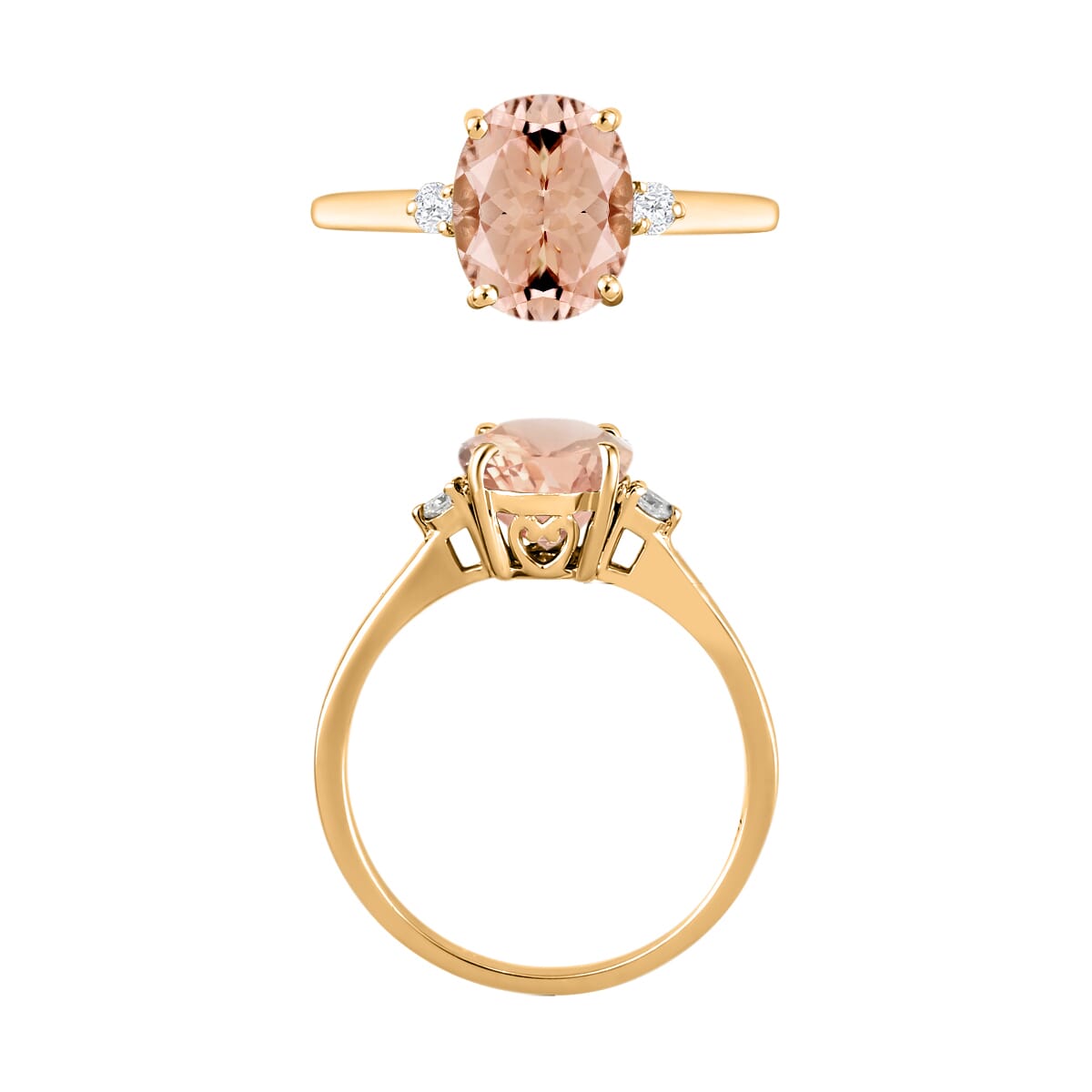 Luxoro Premium Pink Morganite and I1-I2 Diamond Ring in 14K Yellow Gold (Size 8.0) 1.90 ctw image number 3