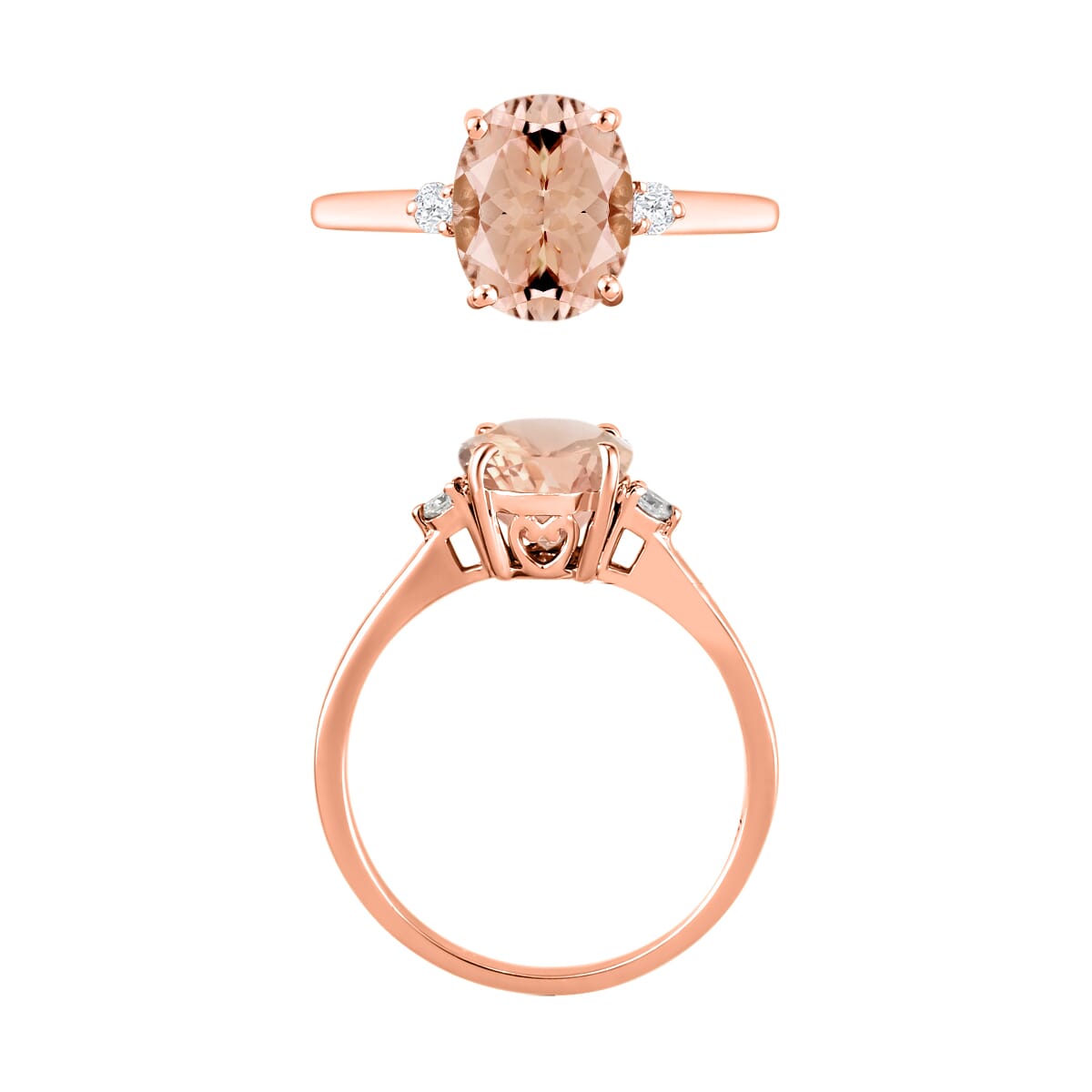 Luxoro Premium Pink Morganite and I1-I2 Diamond 1.90 ctw Ring in 14K Rose Gold (Size 4.0) image number 3