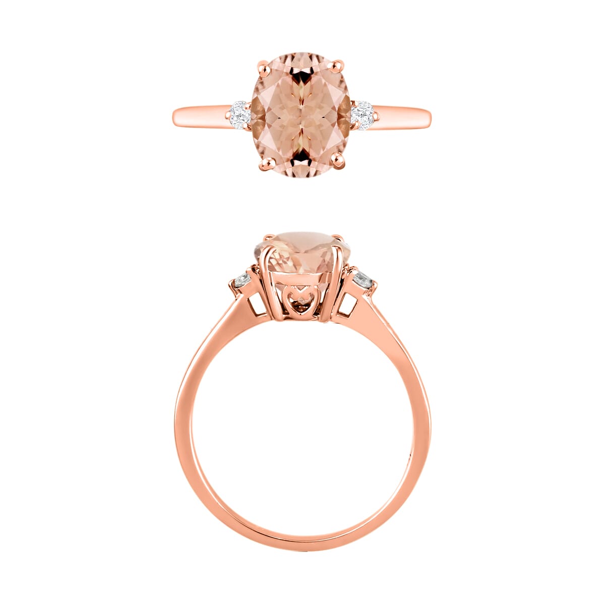 Luxoro Premium Pink Morganite and I1-I2 Diamond Ring in 14K Rose Gold (Size 8.0) 1.90 ctw image number 3