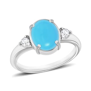 Luxoro 14K White Gold Premium Sleeping Beauty Turquoise and G-H I1-I2 Diamond Ring (Size 4.0) 4 Grams 2.50 ctw
