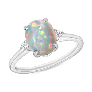 Luxoro Premium Ethiopian Welo Opal and G-H I1-I2 Diamond 1.30 ctw Ring in 14K White Gold (Size 4.0) 4 Grams