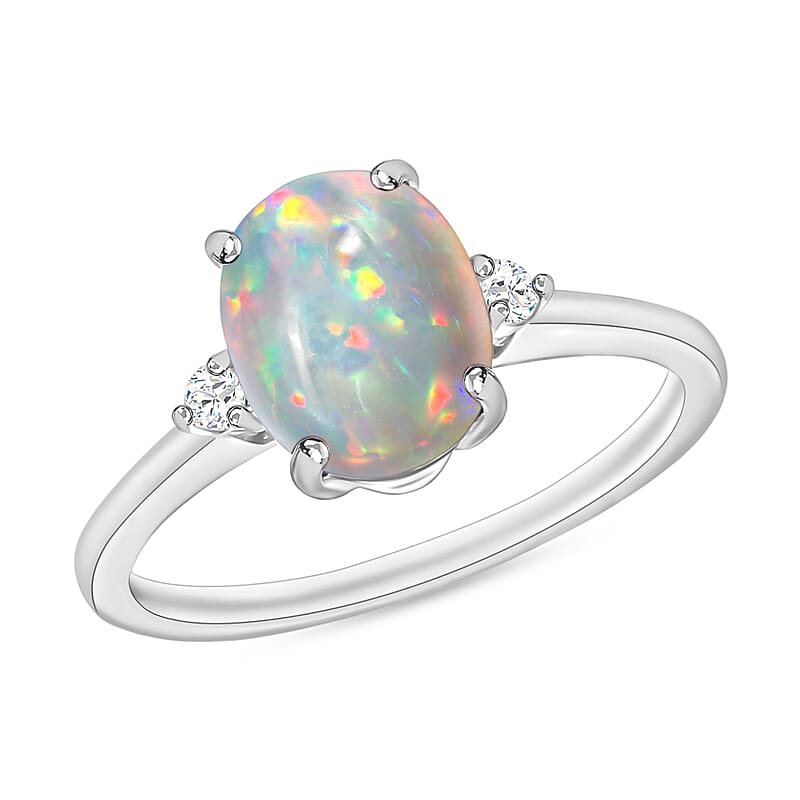 Luxoro Premium Ethiopian Welo Opal and G-H I1-I2 Diamond 1.30 ctw Ring in 14K White Gold (Size 4.0) 4 Grams