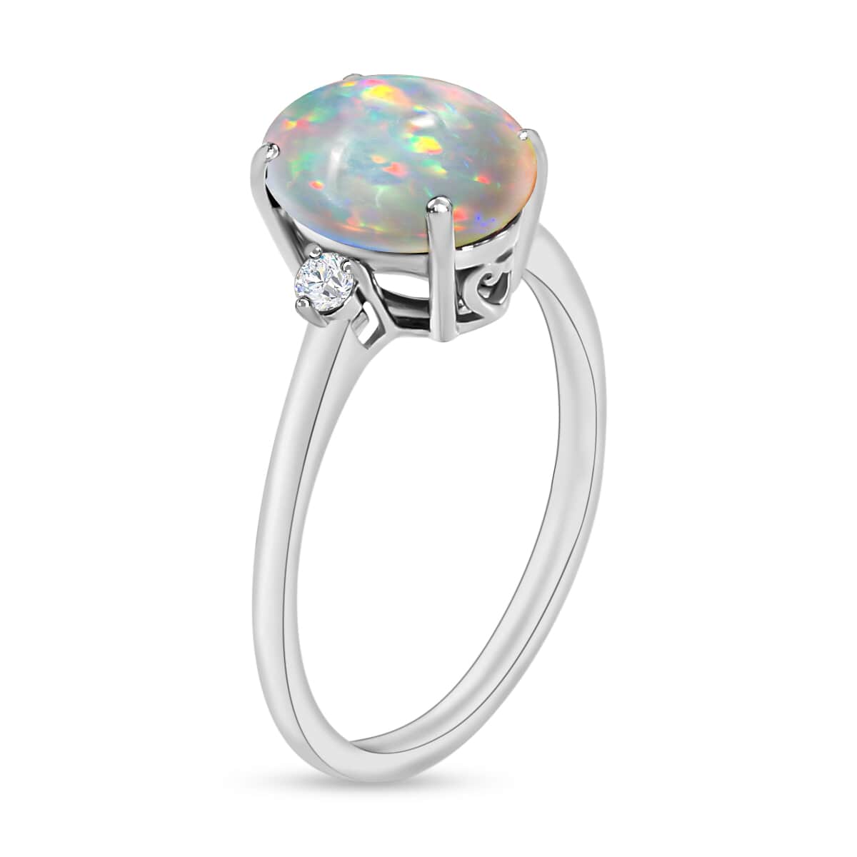Luxoro Premium Ethiopian Welo Opal and G-H I1-I2 Diamond 1.30 ctw Ring in 14K White Gold (Size 4.0) 4 Grams image number 2