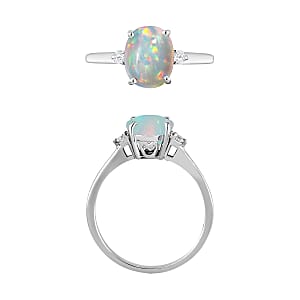 Luxoro Premium Ethiopian Welo Opal and G-H I1-I2 Diamond 1.30 ctw Ring in 14K White Gold (Size 4.0) 4 Grams (Del. in 10-12 Days)