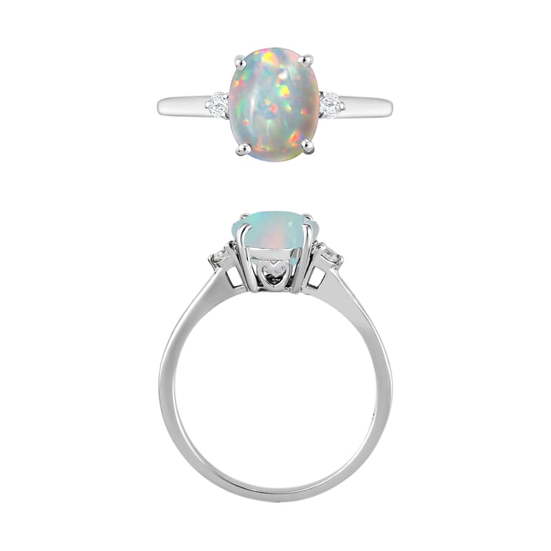 Luxoro Premium Ethiopian Welo Opal and G-H I1-I2 Diamond 1.30 ctw Ring in 14K White Gold (Size 4.0) 4 Grams