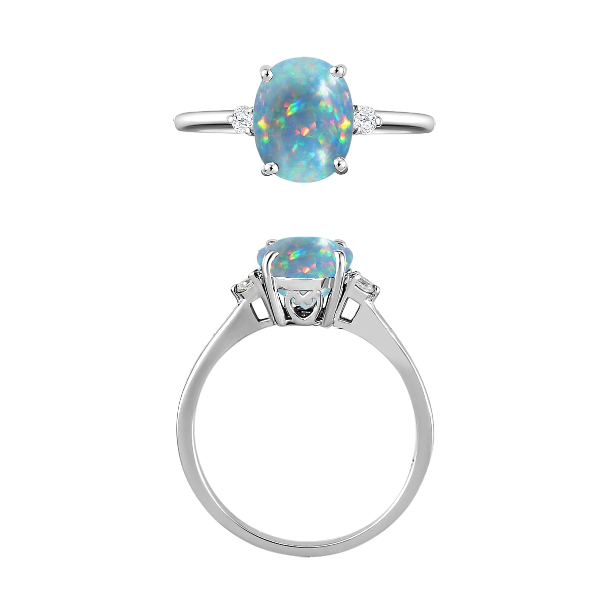 Luxoro Premium Ethiopian Welo Opal and G-H I1-I2 Diamond 1.30 ctw Ring in 14K White Gold (Size 4.0) 4 Grams