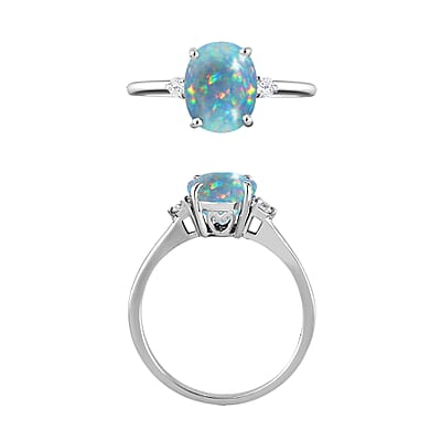 Luxoro Premium Ethiopian Welo Opal and G-H I1-I2 Diamond 1.30 ctw Ring in 14K White Gold (Size 4.0) 4 Grams