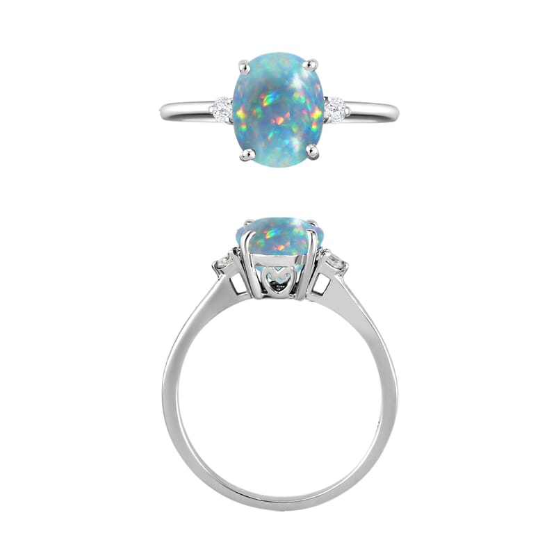 Luxoro Premium Ethiopian Welo Opal and G-H I1-I2 Diamond 1.30 ctw Ring in 14K White Gold (Size 4.0) 4 Grams