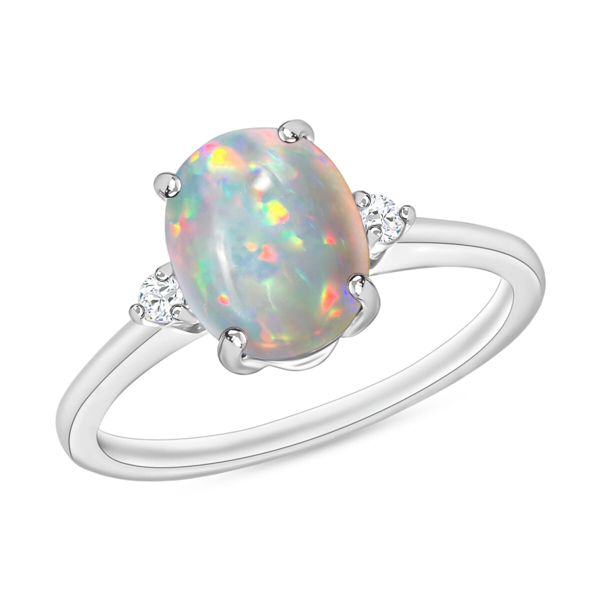 Luxoro 14K White Gold Premium Ethiopian Welo Opal and G-H I1-I2 Diamond Ring (Size 4.0) 4 Grams 1.30 ctw image number 0