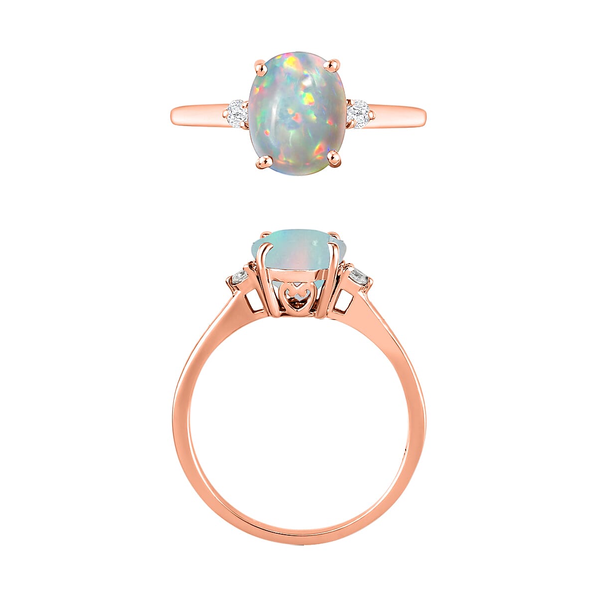 Luxoro Premium Ethiopian Welo Opal and G-H I1-I2 Diamond 1.30 ctw Ring in 14K Rose Gold (Size 5.0) 4 Grams (Del. in 10-12 Days) image number 3