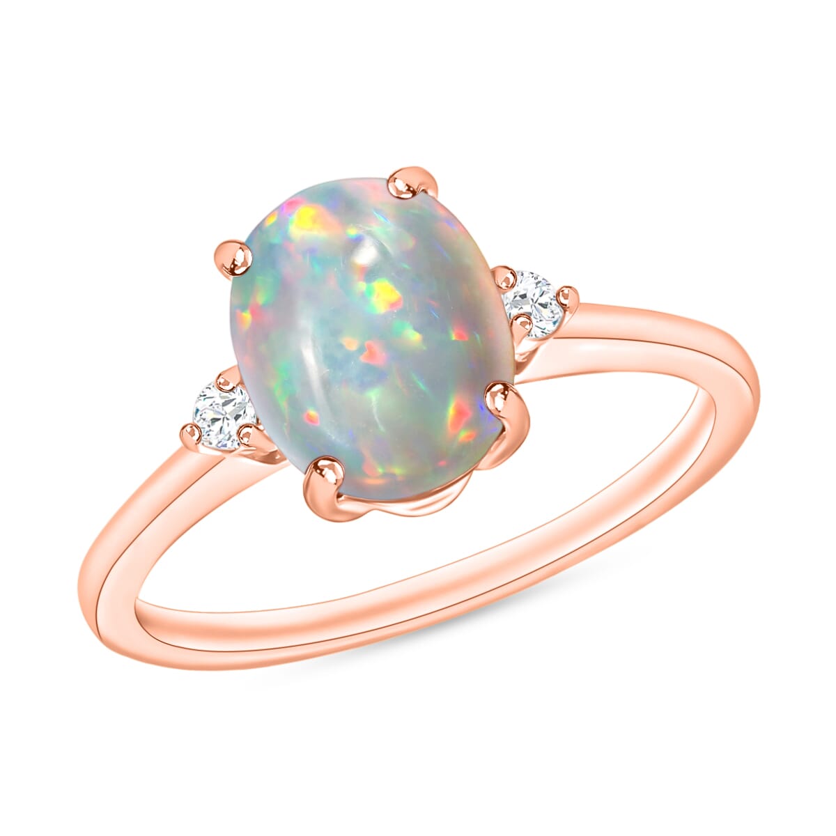 Luxoro Premium Ethiopian Welo Opal and G-H I1-I2 Diamond 1.30 ctw Ring in 14K Rose Gold (Size 6.0) 4 Grams image number 0
