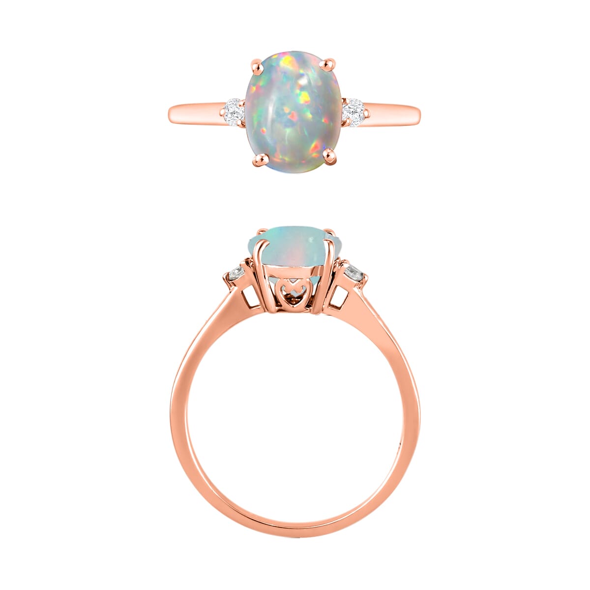 Luxoro Premium Ethiopian Welo Opal and G-H I1-I2 Diamond 1.30 ctw Ring in 14K Rose Gold (Size 6.0) 4 Grams image number 3