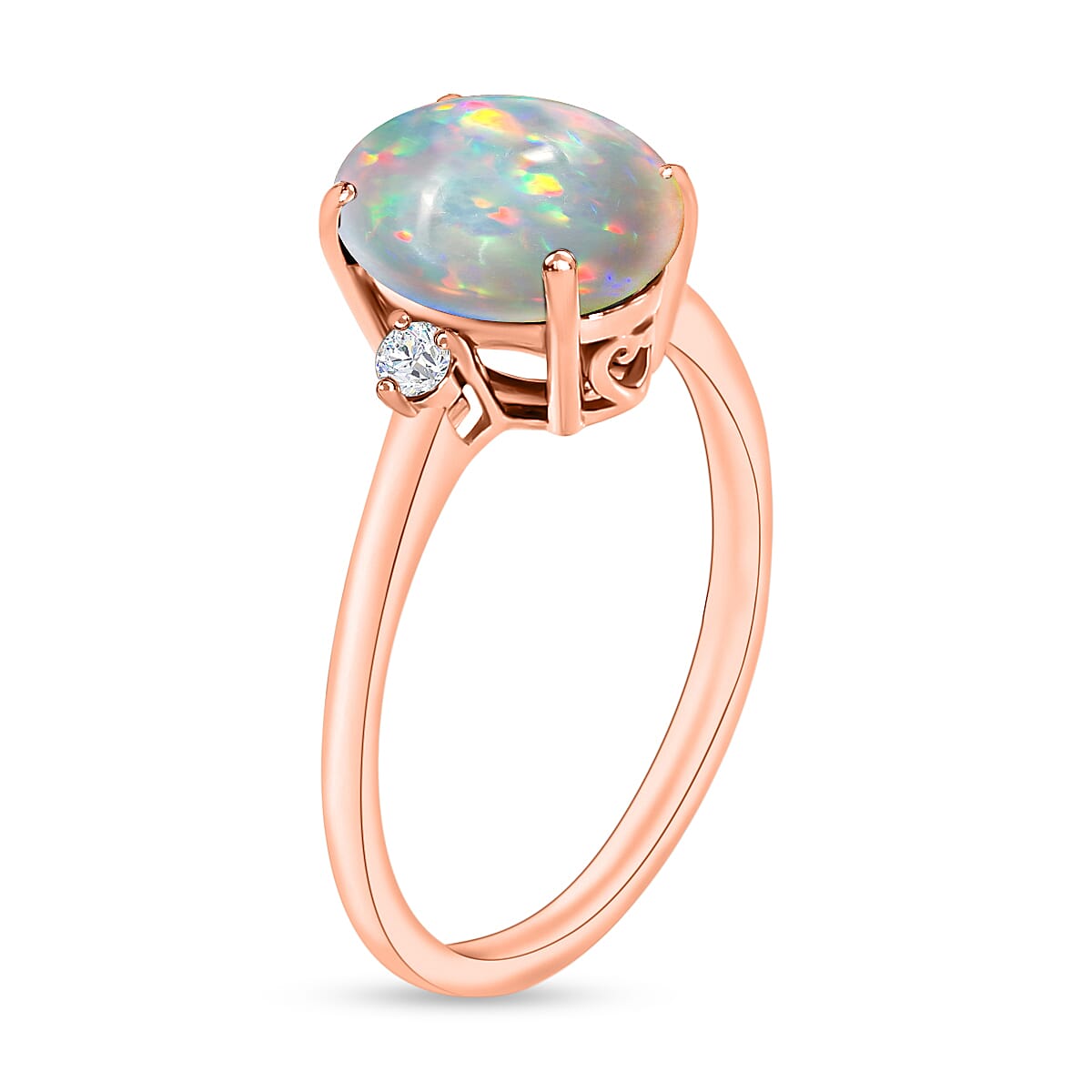 Luxoro Premium Ethiopian Welo Opal and G-H I1-I2 Diamond 1.30 ctw Ring in 14K Rose Gold (Size 10.0) 4 Grams (Del. in 10-12 Days) image number 2