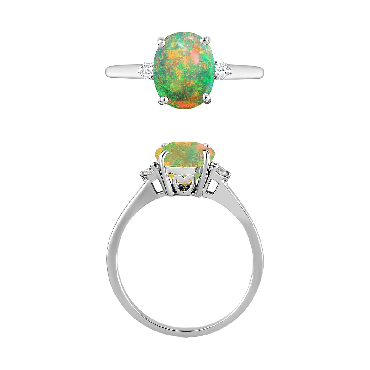 Rhapsody AAAA Ethiopian Welo Opal and E-F VS Diamond 1.30 ctw Ring in 950 Platinum (Size 4.0) 5.50 Grams image number 3