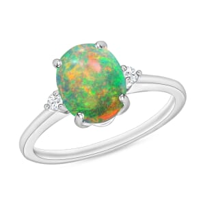 Rhapsody AAAA Ethiopian Welo Opal and E-F VS Diamond Ring in 950 Platinum (Size 9.5) 5.50 Grams 1.30 ctw