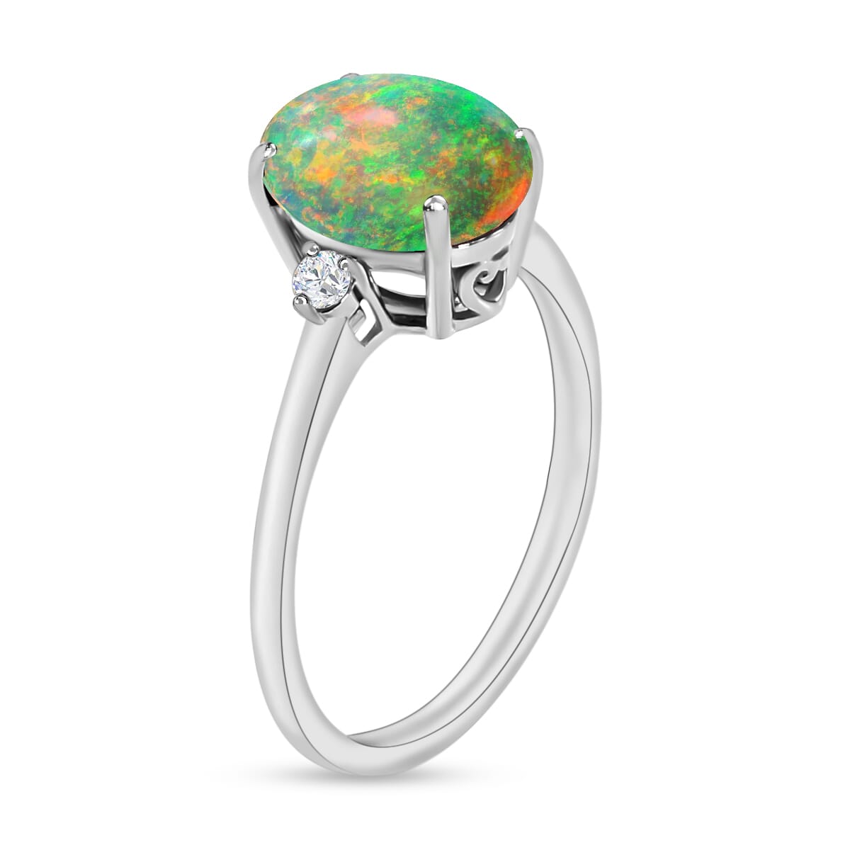 Rhapsody AAAA Ethiopian Welo Opal and E-F VS Diamond Ring in 950 Platinum (Size 9.5) 5.50 Grams 1.30 ctw image number 2