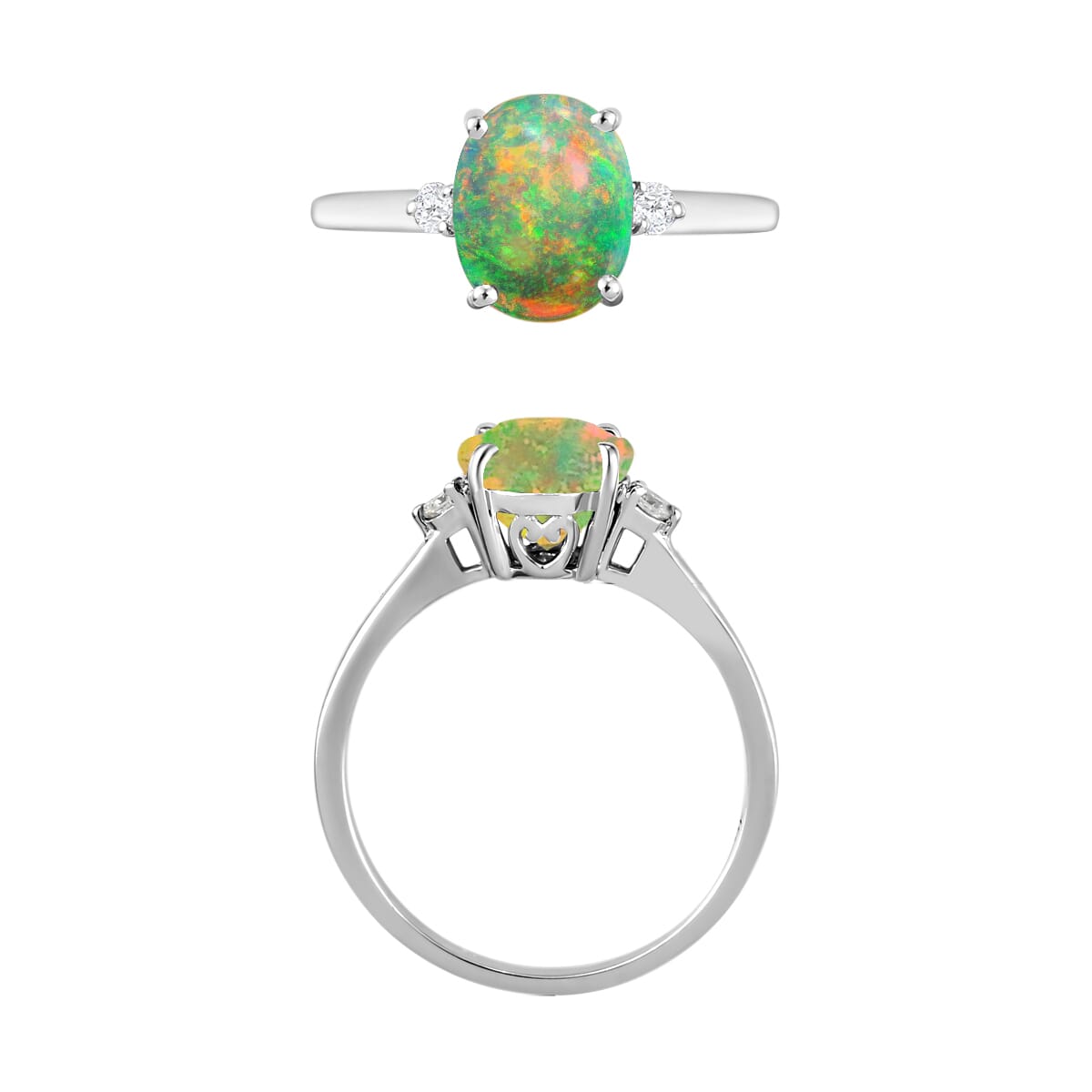 Rhapsody AAAA Ethiopian Welo Opal and E-F VS Diamond Ring in 950 Platinum (Size 9.5) 5.50 Grams 1.30 ctw image number 3