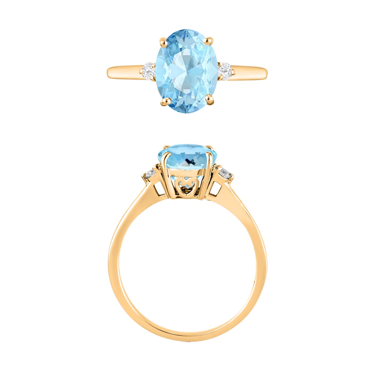 Luxoro Premium Mangoro Aquamarine and I1-I2 Diamond Ring in 14K Yellow Gold (Size 4.0) 1.80 ctw image number 3