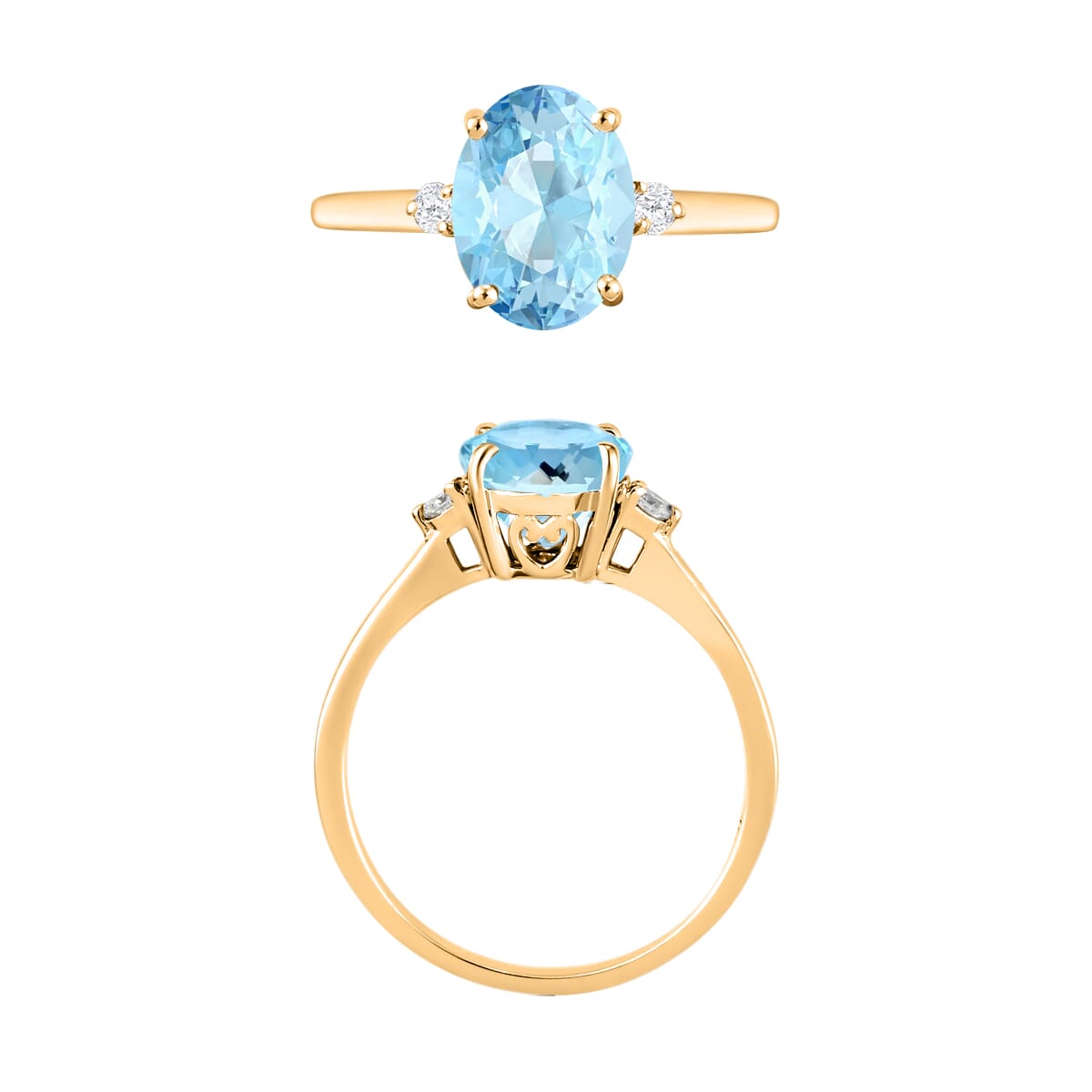 Luxoro Premium Mangoro Aquamarine and I1-I2 Diamond 1.80 ctw Ring in 14K Yellow Gold (Size 12.0) image number 2